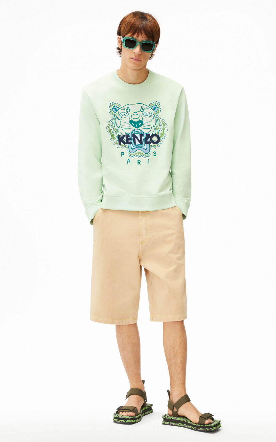 Kenzo Tiger Sweatshirt Erkek Yeşil | 0698-FKASU